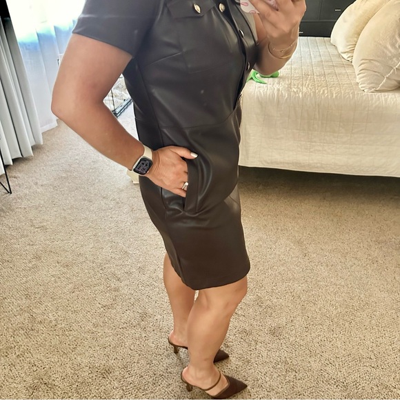 | loft • chocolate faux leather pocket mini dress • size 4 | - Picture 5 of 9